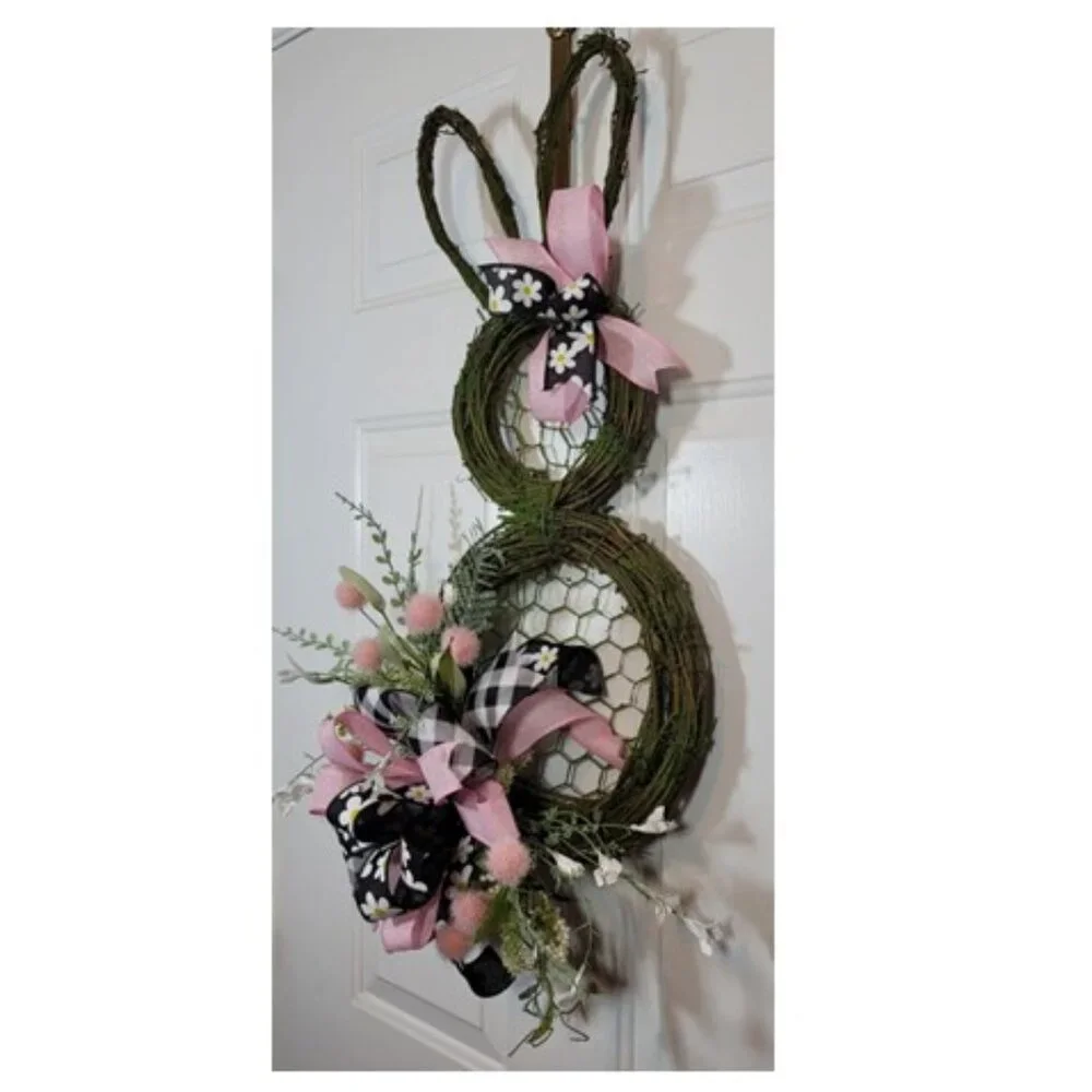 Mossy Grapevine Bunny Wreath, Mossy Rabbit Wreath,‎ Spring Easter Bunny Wreath